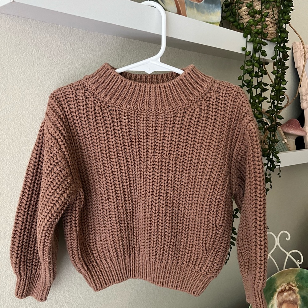 Quincy Mae Chunky Knit Mock Neck Sweater - clay color